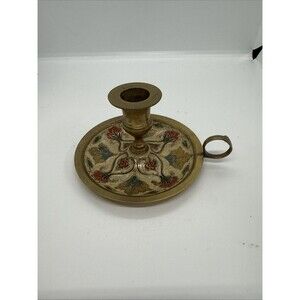 Vtg Brass Cloisonne Enamel Candle Holder Chamberstick Flora From Busch Gardens